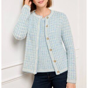 2PC set, Talbots Sweater Set Women's 2X, Blue Hydrangea/Ivory Sequin Plaid